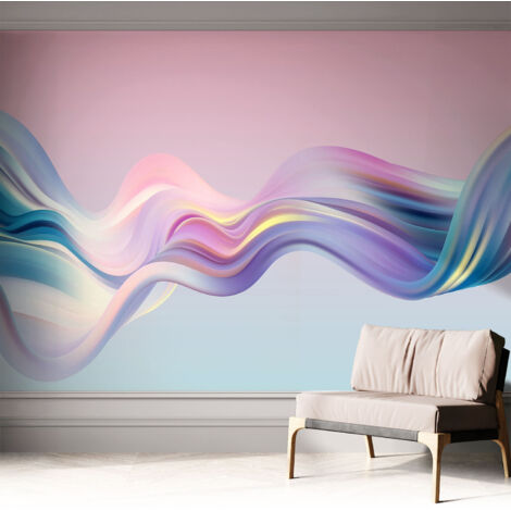 Papier peint autocollant décoratif à motifs pour salon chambre et bureau Tapete adhésif pour décoration Vagues colorées 312x219 cm (1/5)