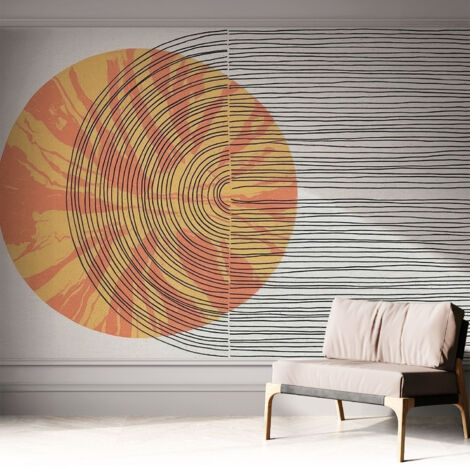 Papier peint autocollant avec imprimé décoratif pour salon et chambre à coucher Installation facile Cercle avec des lignes 312x219 cm (1/5)
