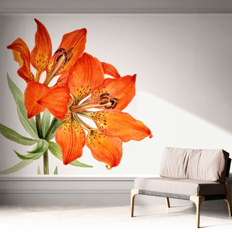 Papier peint autocollant décoratif à motifs pour salon chambre et bureau Tapete adhésif pour décoration Lys orange 312x219 cm (1/5)