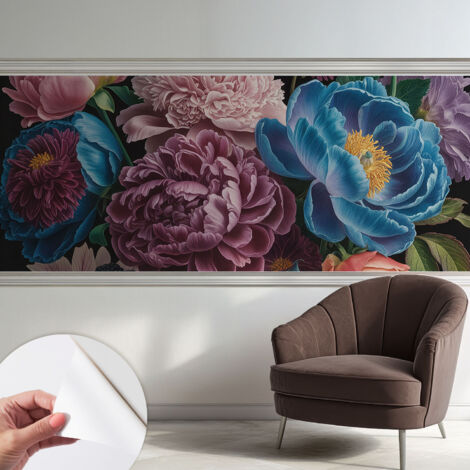 Papier peint autocollant décoratif à motifs pour salon chambre et bureau Tapete adhésif pour décoration Fleurs colorées 250x104 cm (1/5)