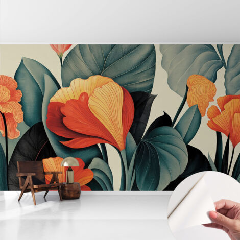 Papier peint autocollant décoratif à motifs pour salon chambre et bureau Tapete adhésif pour décoration Fleurs colorées 416x254 cm (1/5)