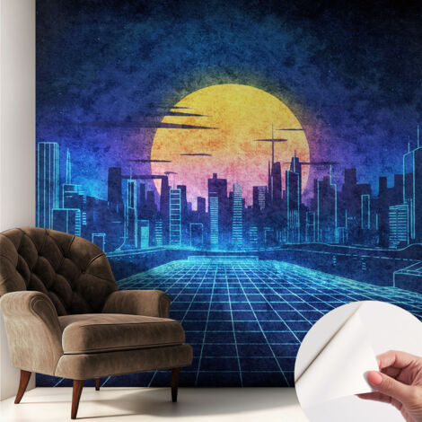 Papier peint autocollant décoratif à motifs pour salon chambre et bureau Tapete adhésif pour décoration Paysage futuriste 250x250 cm (1/5)