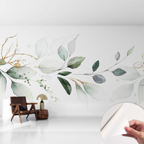 Papier peint autocollant décoratif à motifs pour salon chambre et bureau Tapete adhésif pour décoration Feuilles vertes 416x254 cm (1/5)