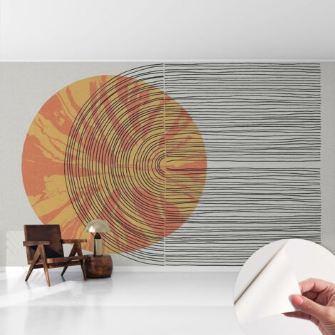 Papier peint autocollant avec imprimé décoratif pour salon et chambre à coucher Installation facile Cercle avec des lignes 416x254 cm (1/5)