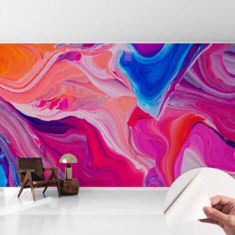 Papier peint autocollant décoratif à motifs pour salon chambre et bureau Tapete adhésif pour décoration Vagues fluides 416x254 cm (1/5)
