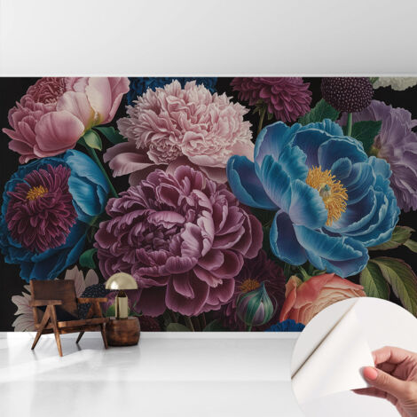 Papier peint autocollant décoratif à motifs pour salon chambre et bureau Tapete adhésif pour décoration Fleurs colorées 416x254 cm (1/5)
