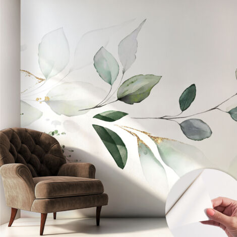 Papier peint autocollant décoratif à motifs pour salon chambre et bureau Tapete adhésif pour décoration Feuilles vertes 250x250 cm (1/5)