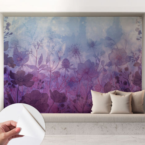 Papier peint autocollant décoratif à motifs pour salon chambre et bureau Tapete adhésif pour décoration Fleurs pastel 208x146 cm (1/5)
