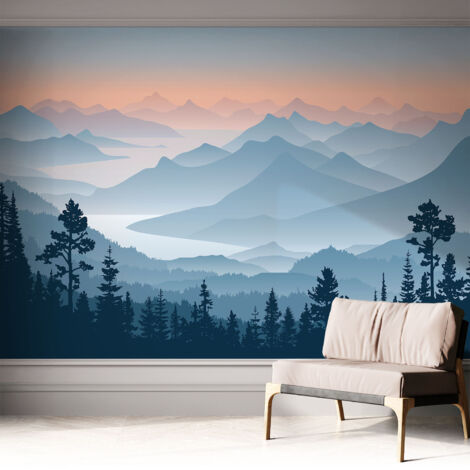 Papier peint autocollant décoratif à motifs pour salon chambre et bureau Tapete adhésif pour décoration Panorama montagneux 312x219 cm (1/5)