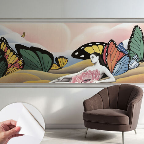 Papier peint autocollant décoratif à motifs pour salon chambre et bureau Tapete adhésif pour décoration Prairie aux papillons 250x104 cm (1/5)
