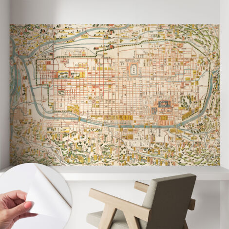 Papier peint adhésif décoratif avec colle pour salon chambre à coucher et bureau Design moderne et facile à poser Carte ancienne 104x70 cm
