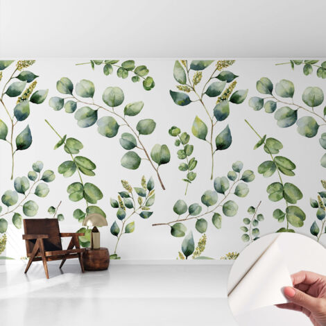 Papier peint autocollant Mural avec colle pour salon et chambre Décoration murale rapide Feuilles vertes 416x254 cm (1/5)