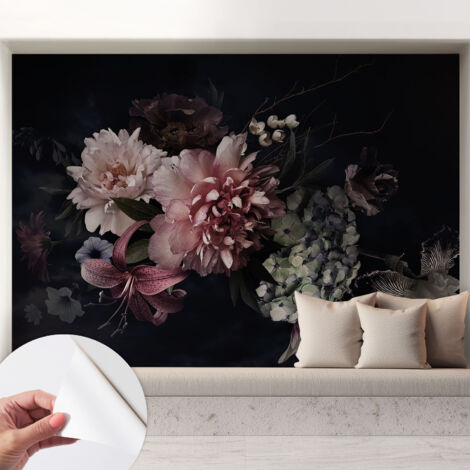 Papier peint autocollant décoratif à motifs pour salon chambre et bureau Tapete adhésif pour décoration Composition florale 208x146 cm (1/5)