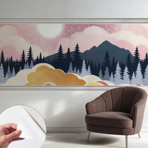Papier peint autocollant décoratif à motifs pour salon chambre et bureau Tapete adhésif pour décoration Coucher de soleil rose 250x104 cm (1/5)