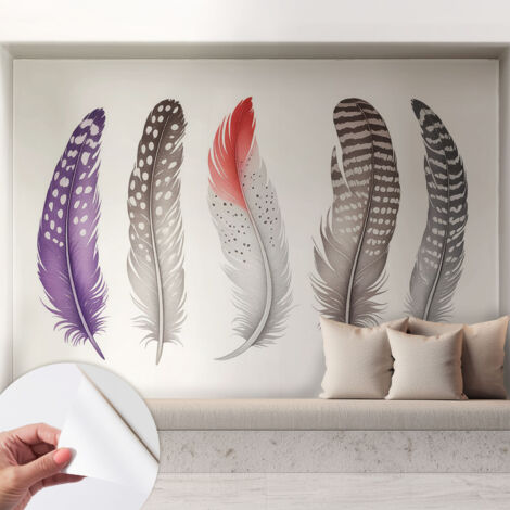 Papier peint adhésif avec colle pour décoration moderne de salon chambre à coucher cuisine et bureau Facile Plumes à motifs 208x146 cm (1/5)