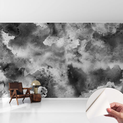 Papier peint autocollant décoratif à motifs pour salon chambre et bureau Tapete adhésif pour décoration Nuages gris 416x254 cm (1/5)