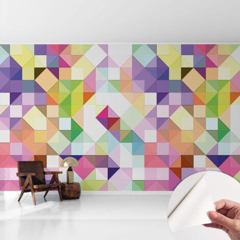 Papier peint adhésif décoratif avec colle pour salon chambre à coucher et bureau Design moderne et facile à poser Formes colorées 416x254 cm (1/5)