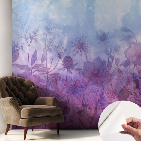 Papier peint autocollant décoratif à motifs pour salon chambre et bureau Tapete adhésif pour décoration Fleurs pastel 250x250 cm (1/5)