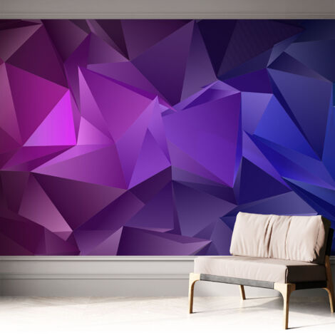 Papier peint adhésif avec colle pour décoration moderne de salon chambre à coucher cuisine et bureau Facile Triangles violets 312x219 cm (1/5)