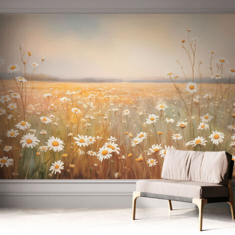 Papier peint adhésif autocollant pour salon chambre à coucher peint imprimé Installation facile Prairie fleurie 312x219 cm (1/5)