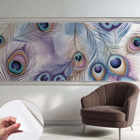 Papier peint autocollant adhésif avec imprimé motifs uniques apparence moderne Plumes de paon 250x104 cm (1/5)