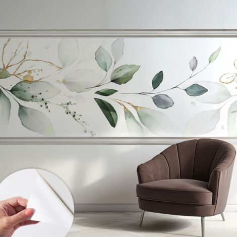 Papier peint autocollant décoratif à motifs pour salon chambre et bureau Tapete adhésif pour décoration Feuilles vertes 250x104 cm (1/5)