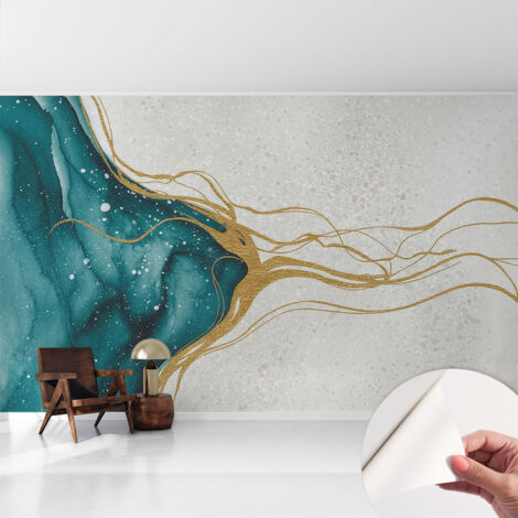 Papier peint adhésif autocollant pour salon chambre à coucher peint imprimé Installation facile Lignes turquoise 416x254 cm (1/5)
