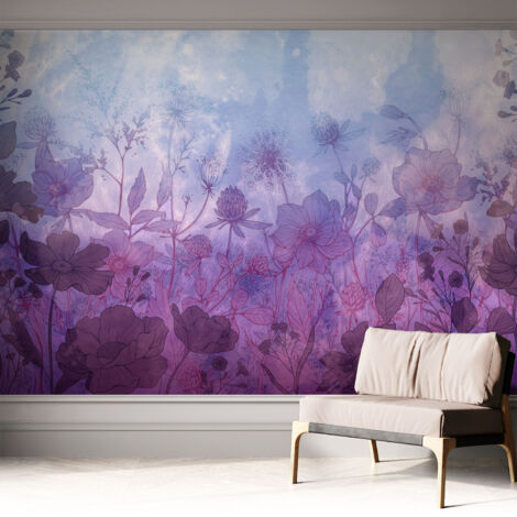 Papier peint autocollant décoratif à motifs pour salon chambre et bureau Tapete adhésif pour décoration Fleurs pastel 312x219 cm (1/5)