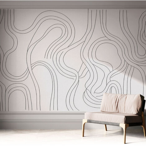 Papier peint autocollant décoratif à motifs pour salon chambre et bureau Tapete adhésif pour décoration Lignes organiques 312x219 cm (1/5)