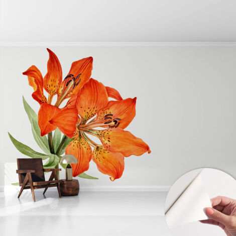 Papier peint autocollant décoratif à motifs pour salon chambre et bureau Tapete adhésif pour décoration Lys orange 416x254 cm (1/5)