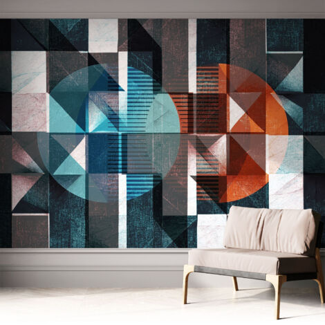 Papier peint adhésif décoratif pour chambre et salon Design moderne à poser facilement Formes abstraites 312x219 cm (1/5)