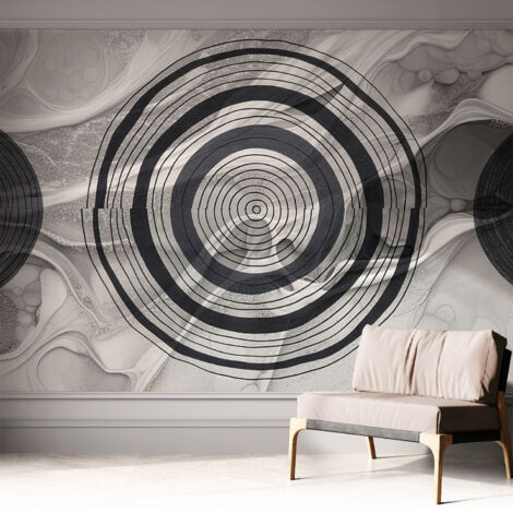 Papier peint adhésif autocollant pour salon chambre à coucher peint imprimé Installation facile Cercles gris 312x219 cm (1/5)