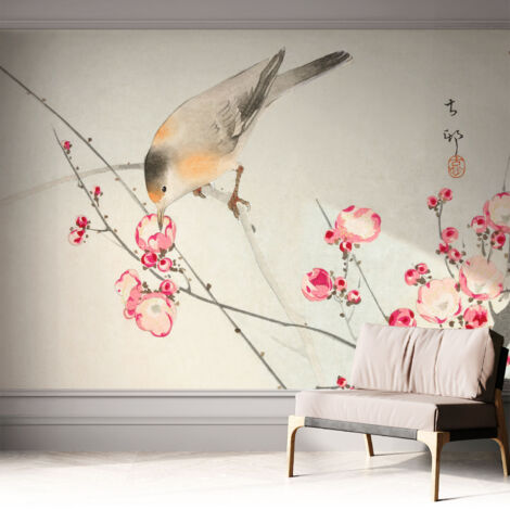 Papier peint autocollant adhésif avec motifs pour salon et chambre accessoire stylé pour votre intérieur Oiseau fleuri 312x219 cm