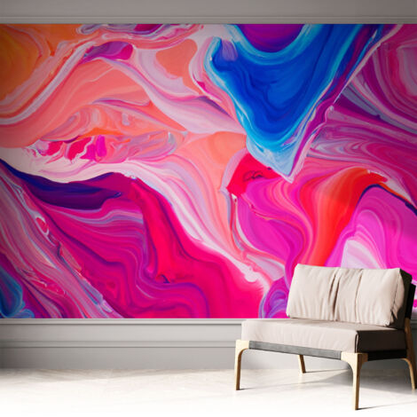 Papier peint autocollant décoratif à motifs pour salon chambre et bureau Tapete adhésif pour décoration Vagues fluides 312x219 cm (1/5)