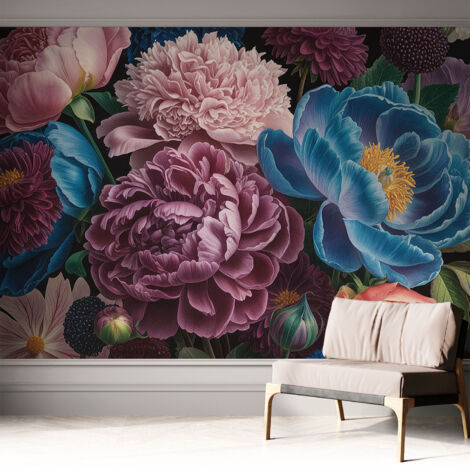 Papier peint autocollant décoratif à motifs pour salon chambre et bureau Tapete adhésif pour décoration Fleurs colorées 312x219 cm (1/5)