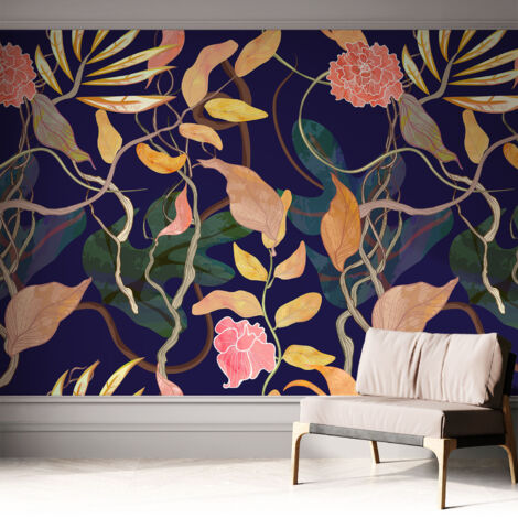 Papier peint autocollant décoratif à motifs pour salon chambre et bureau Tapete adhésif pour décoration Élégance végétale 312x219 cm (1/5)