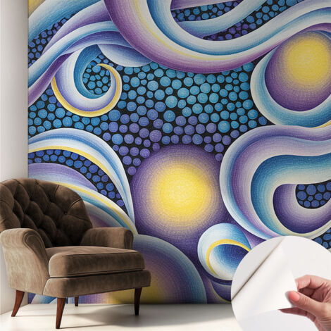Papier peint adhésif décoratif avec colle pour salon chambre et bureau Installation rapide Tourbillons colorés 250x250 cm (1/5)