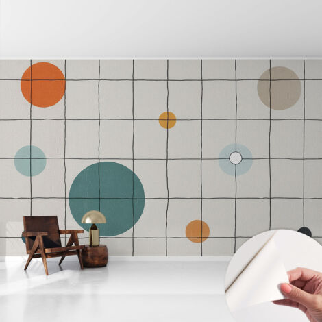 Papier peint adhésif autocollant pour salon chambre à coucher tendance et originale Cercles colorés 416x254 cm (1/5)