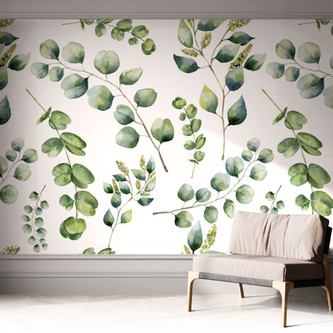 Papier peint autocollant Mural avec colle pour salon et chambre Décoration murale rapide Feuilles vertes 312x219 cm (1/5)
