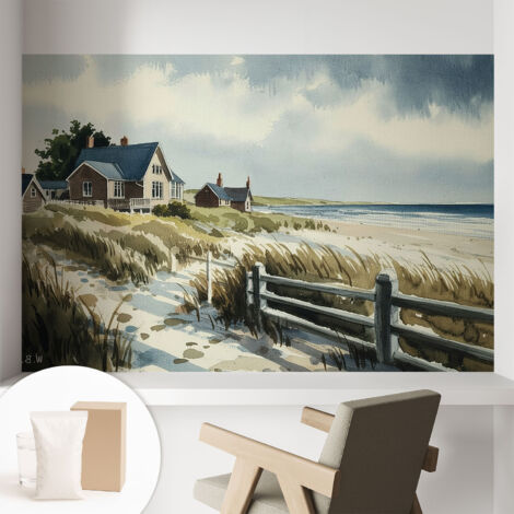 Papier peint intissé mural avec colle pour salon et chambre Décoration murale rapide - Colle incluse gratuite Dunes de plage 104x70 cm (1/5)