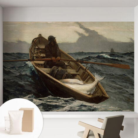 Papier peint intissé pour salon chambre à coucher peint imprimé Installation facile - Colle incluse gratuite Pêcheur en mer 152x104 cm (1/5)