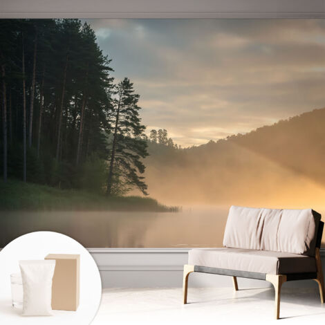 Papier peint intissé pour salon chambre à coucher peint imprimé Installation facile - Colle incluse gratuite Matin brumeux 312x219 cm (1/5)