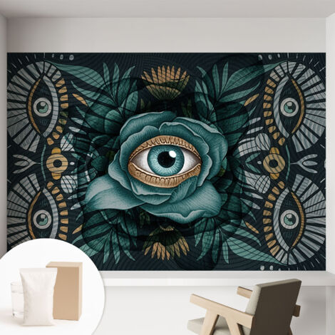 Papier peint intissé décoratif pour chambre et salon Design moderne à poser facilement - Colle incluse gratuite Œil floral 152x104 cm (1/5)