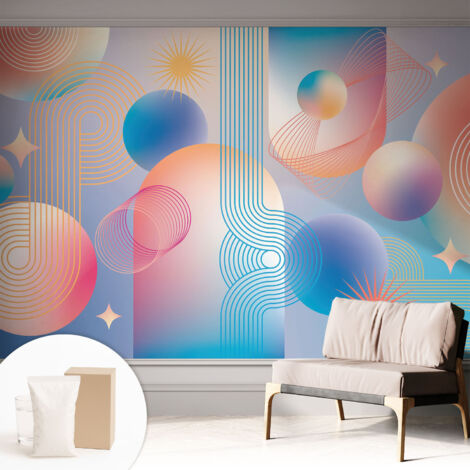 Papier peint intissé avec imprimé pour décoration intérieure pour rénovation a motif - Colle incluse gratuite Abstraction colorée 312x219 cm (1/5)