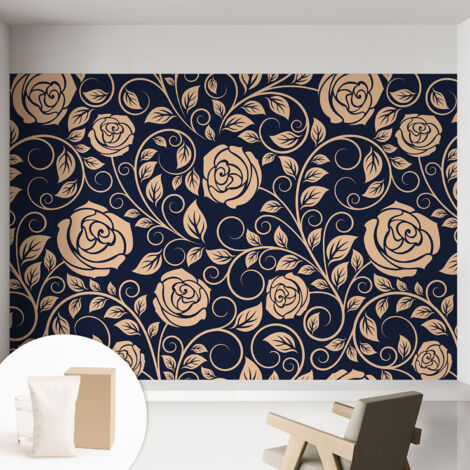 Papier peint intissé pour salon chambre à coucher peint imprimé Installation facile - Colle incluse gratuite Fleurs romantiques 152x104 cm (1/5)