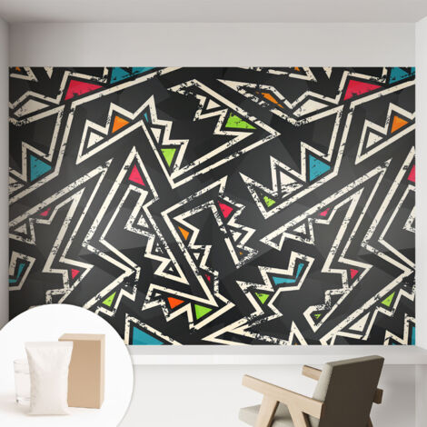 Papier peint intissé décoratif pour salon chambre et cuisine Facile à poser avec colle Géométrie énergique 152x104 cm (1/5)