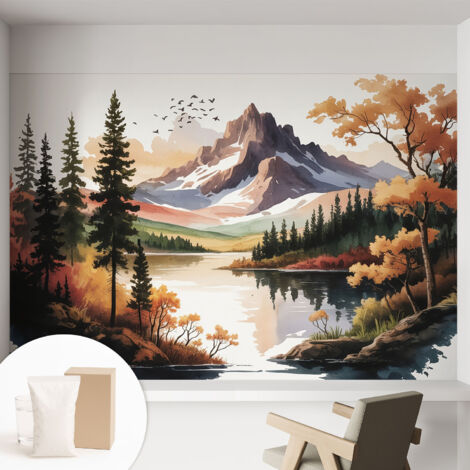 Papier peint intissé avec imprimé pour décoration intérieure pour rénovation a motif - Colle incluse gratuite Automne en montagne 152x104 cm (1/5)