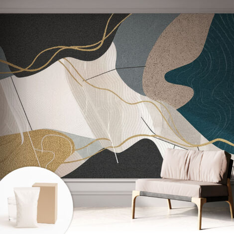 Papier peint intissé avec imprimé pour décoration intérieure pour rénovation a motif - Colle incluse gratuite Formes abstraites 312x219 cm (1/5)