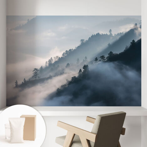 Papier peint intissé avec imprimé pour décoration intérieure pour rénovation a motif - Colle incluse gratuite Paysage brumeux 104x70 cm (1/5)