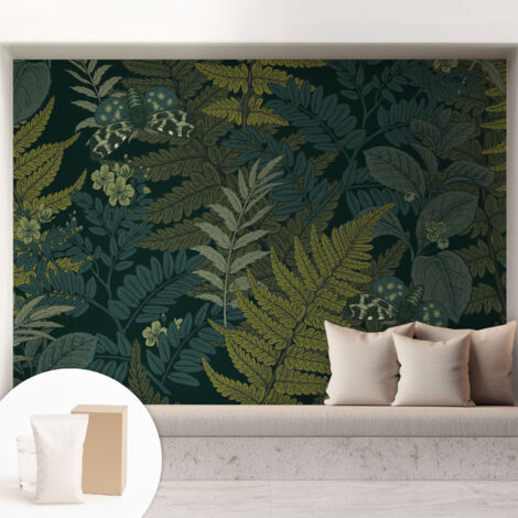 Papier peint intissé avec imprimé pour décoration intérieure pour rénovation a motif - Colle incluse gratuite Élégance verte 208x146 cm (1/5)